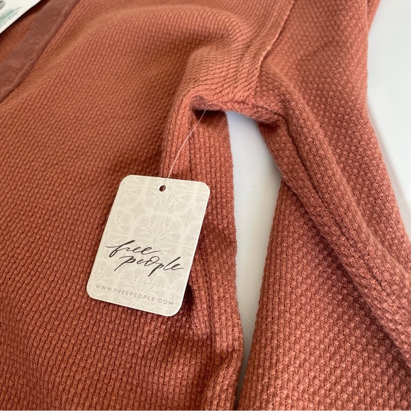 Free People Mikah Notch Neck Long Sleeve Blouse Autumn Orange Size XS Fall Boho - Picture 7 of 12